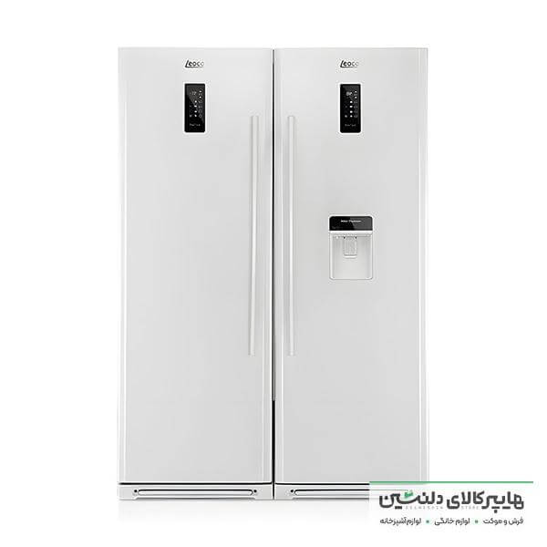 خرید و قیمت یخچال فریزر دوقلو لئوکو آبسردکن دار یخساز داخل پلاس چرمی