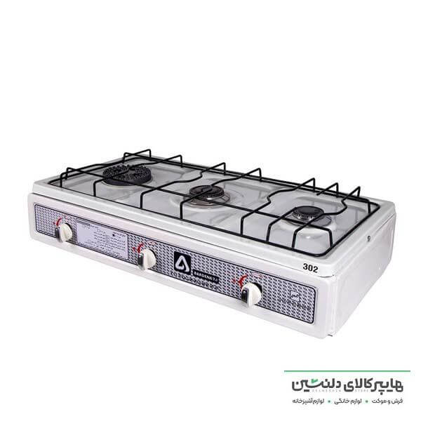 خرید و قیمت اجاق گاز رومیزی 3 شعله بردنا سر شعله برنجی 303 نقره ای